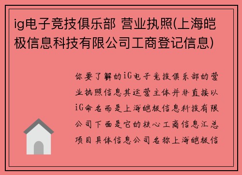 ig电子竞技俱乐部 营业执照(上海皑极信息科技有限公司工商登记信息)